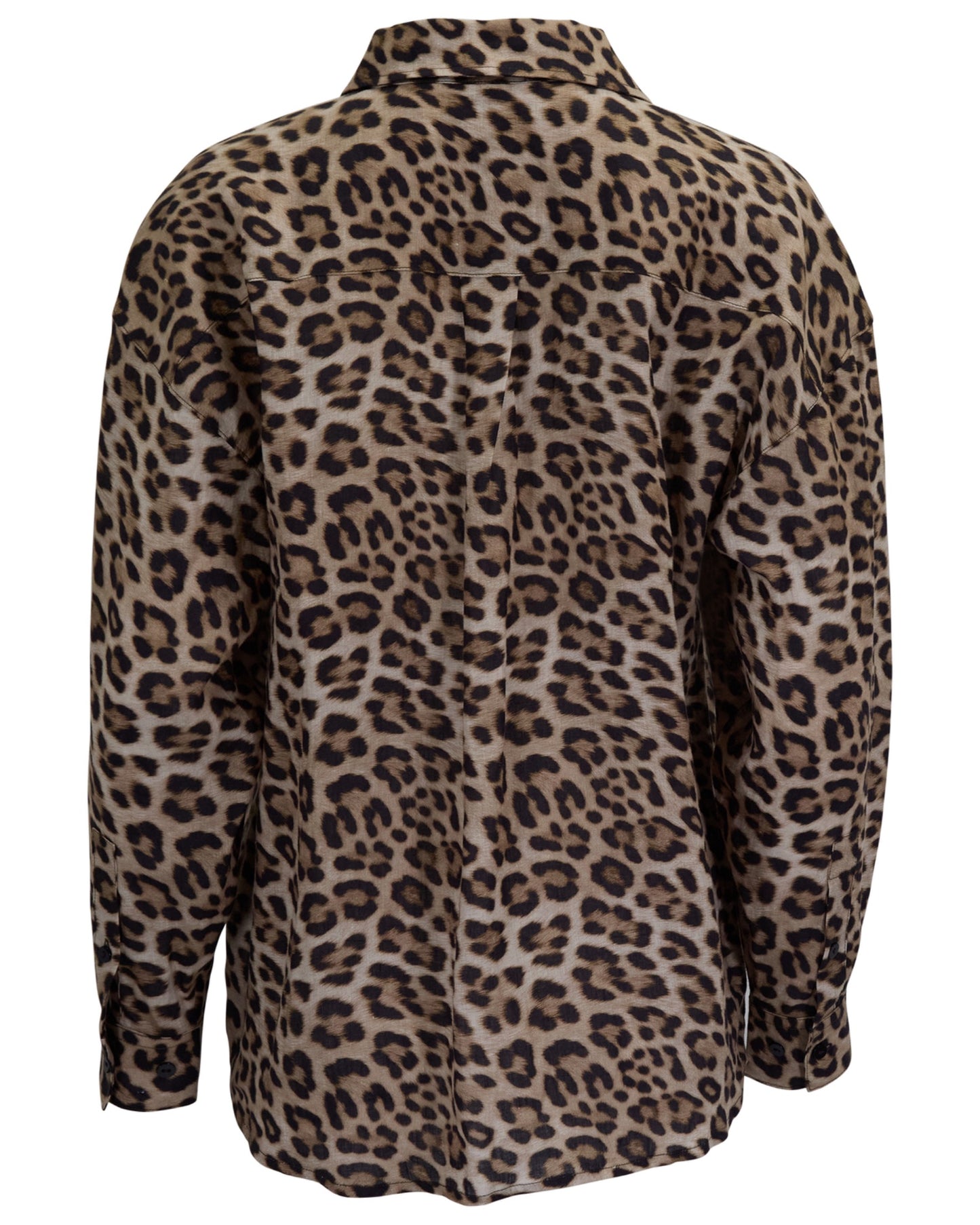 LYDIA CROCHET LEOPARD BROWN WOMENS RELAXED LINEN SHIRT