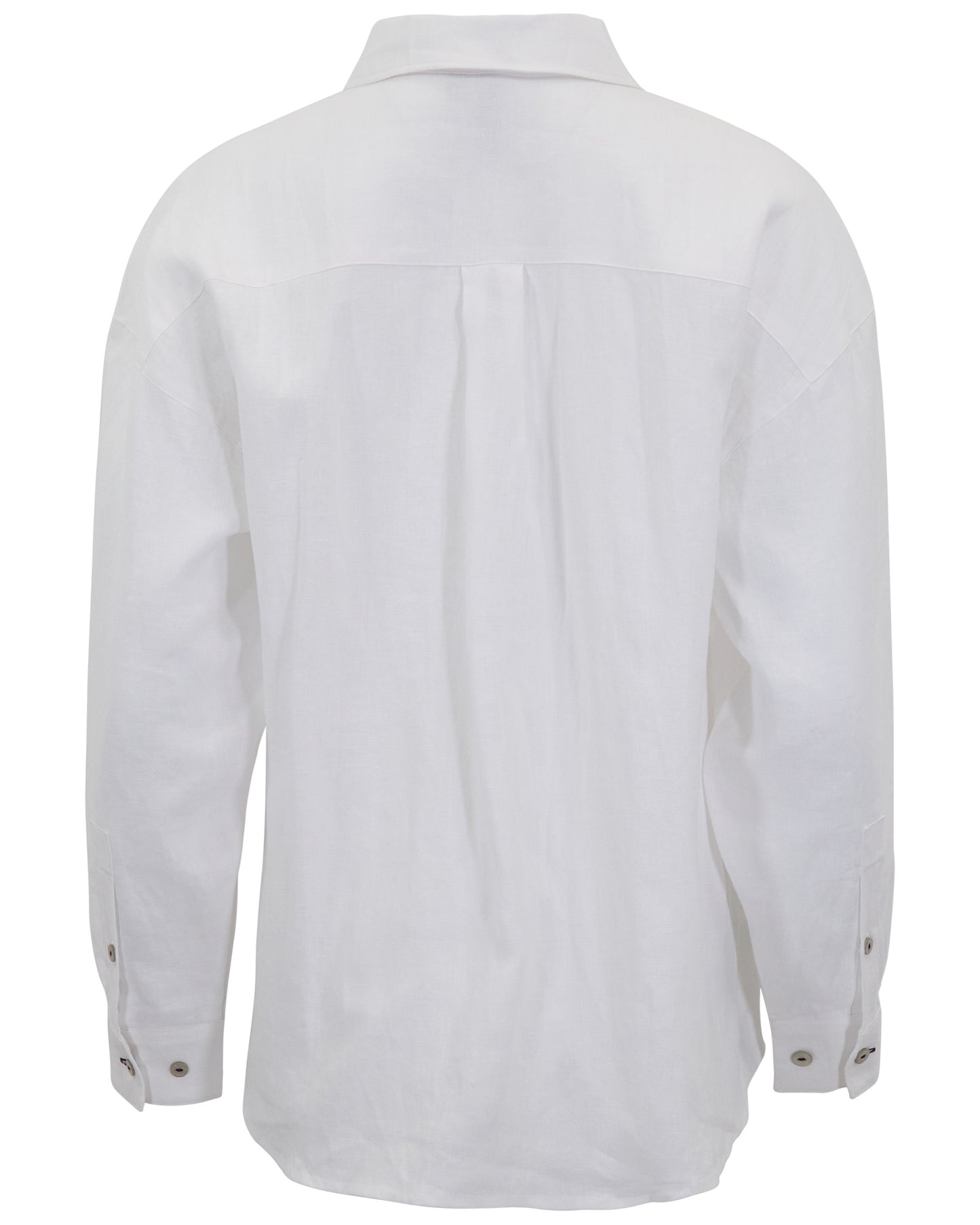 LYDIA CROCHET WHITE WOMENS RELAXED LINEN SHIRT