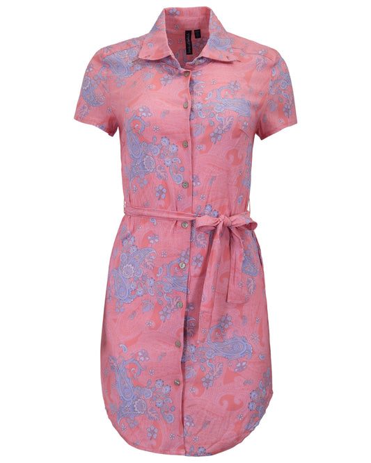 CRYSTAL PAISLEY EXPLOSION CORAL WOMENS SHIRT DRESS