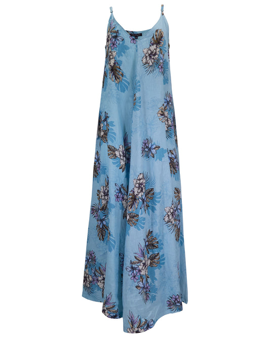 DORA EXOTIC FLORAL TEAL WOMENS LINEN OVERSIZED DRESS