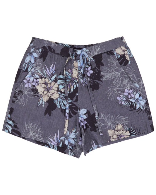 LEANNE EXOTIC FLORAL BLACK WOMENS DRAWSTRING SHORT