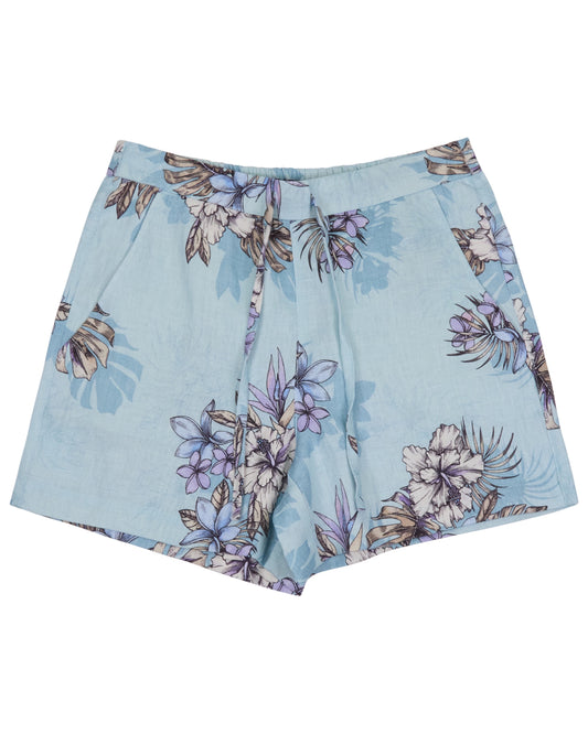 LEANNE EXOTIC FLORAL TEAL WOMENS DRAWSTRING SHORT