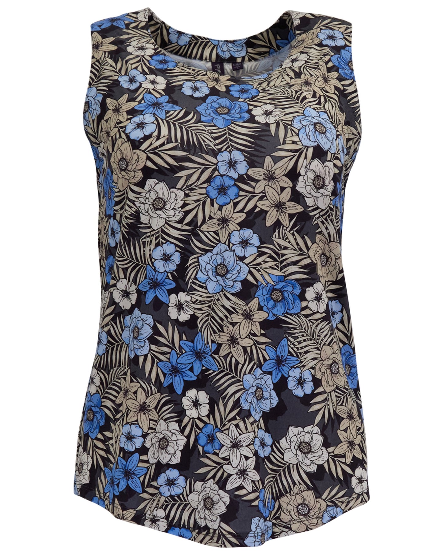 TINA TROPICAL MIX BLACK WOMENS MUSCLE TANK
