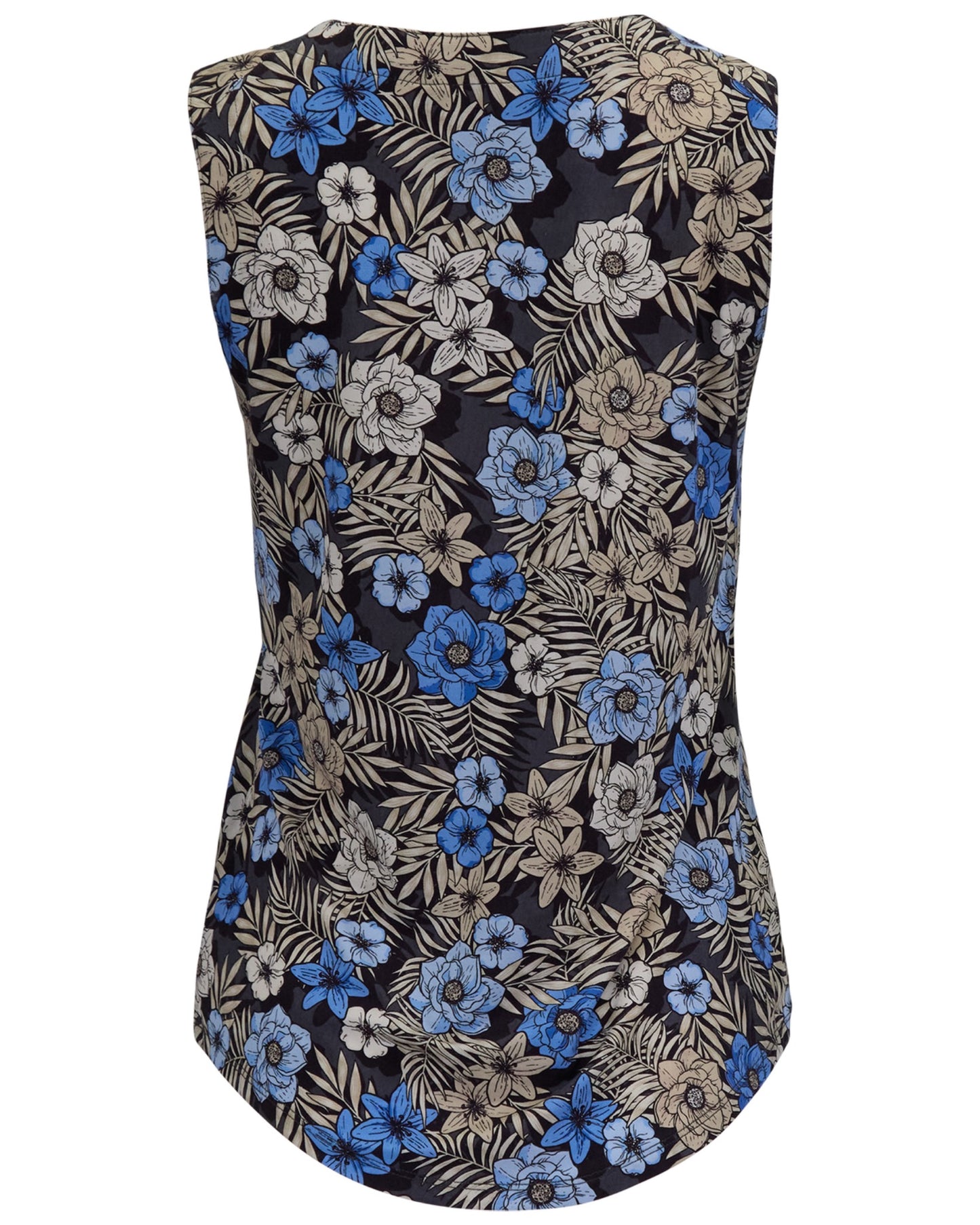 TINA TROPICAL MIX BLACK WOMENS MUSCLE TANK