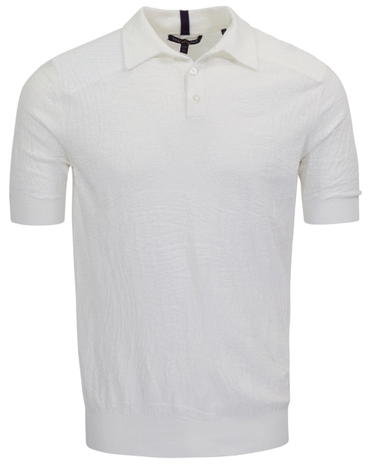 PETERSON WHITE MENS JACQUARD LINEN COTTON POLO