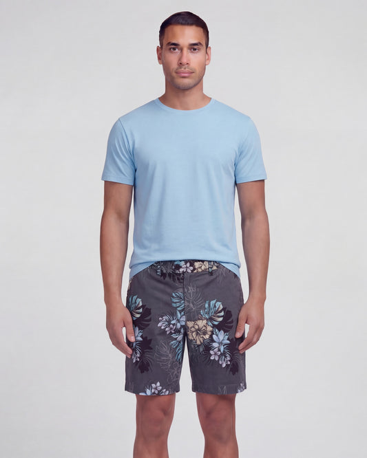 JOHN EXOTIC FLORAL BLACK MENS FLAT FRONT SHORT