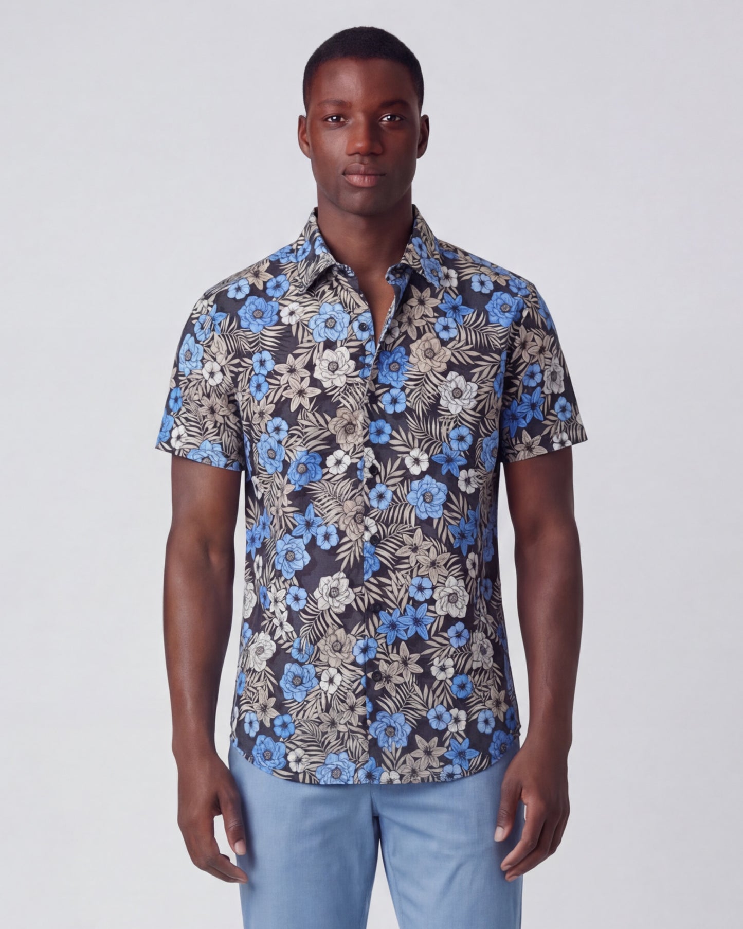 SCOTT TROPICAL MIX BLACK MENS PRINTED BUTTON UP SHIRT
