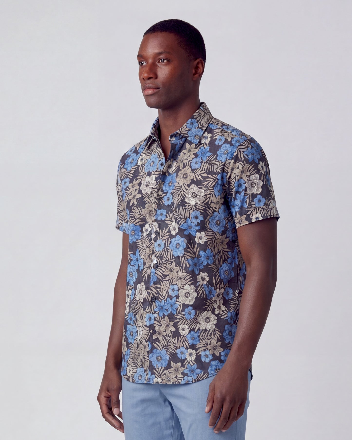 SCOTT TROPICAL MIX BLACK MENS PRINTED BUTTON UP SHIRT