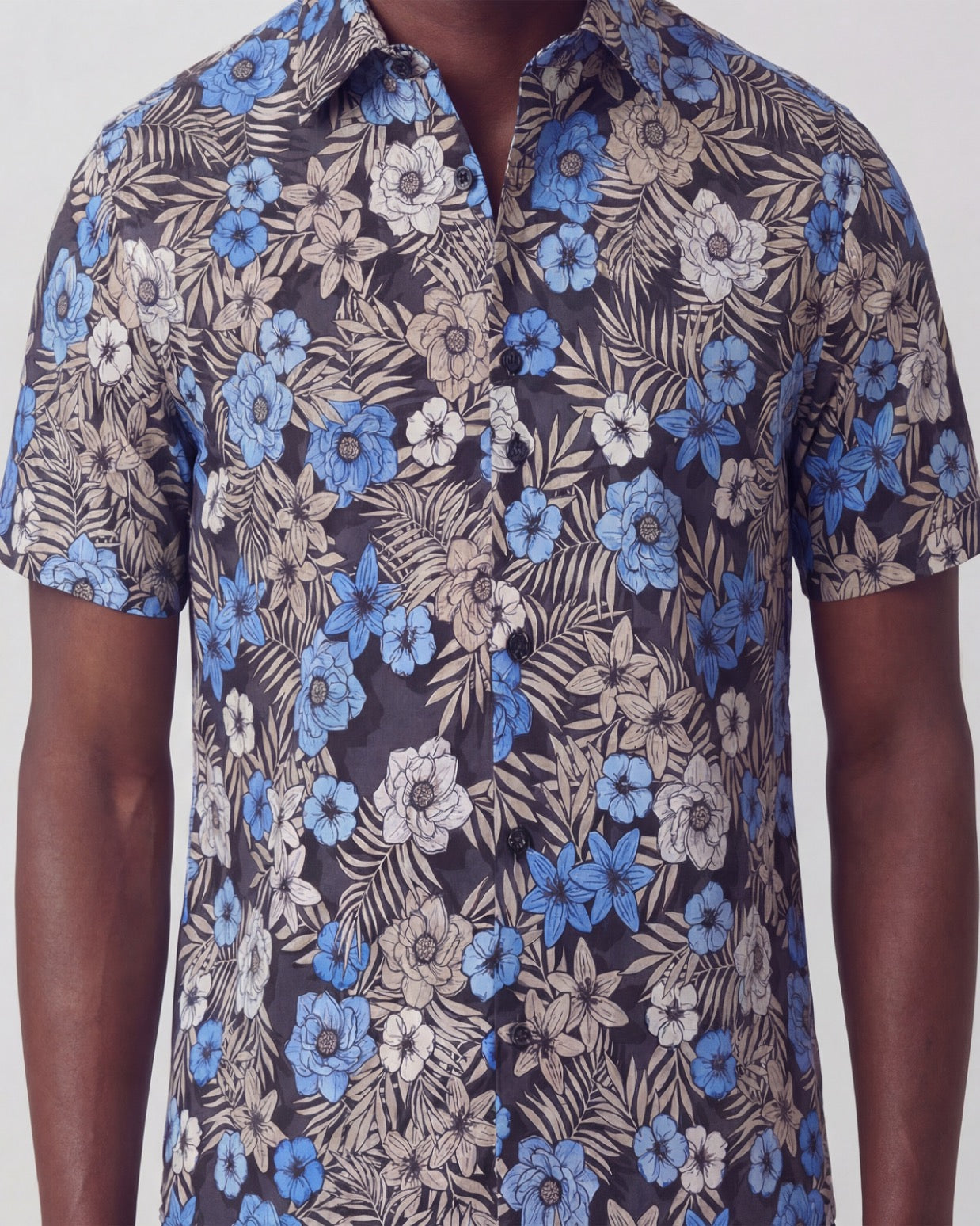 SCOTT TROPICAL MIX BLACK MENS PRINTED BUTTON UP SHIRT