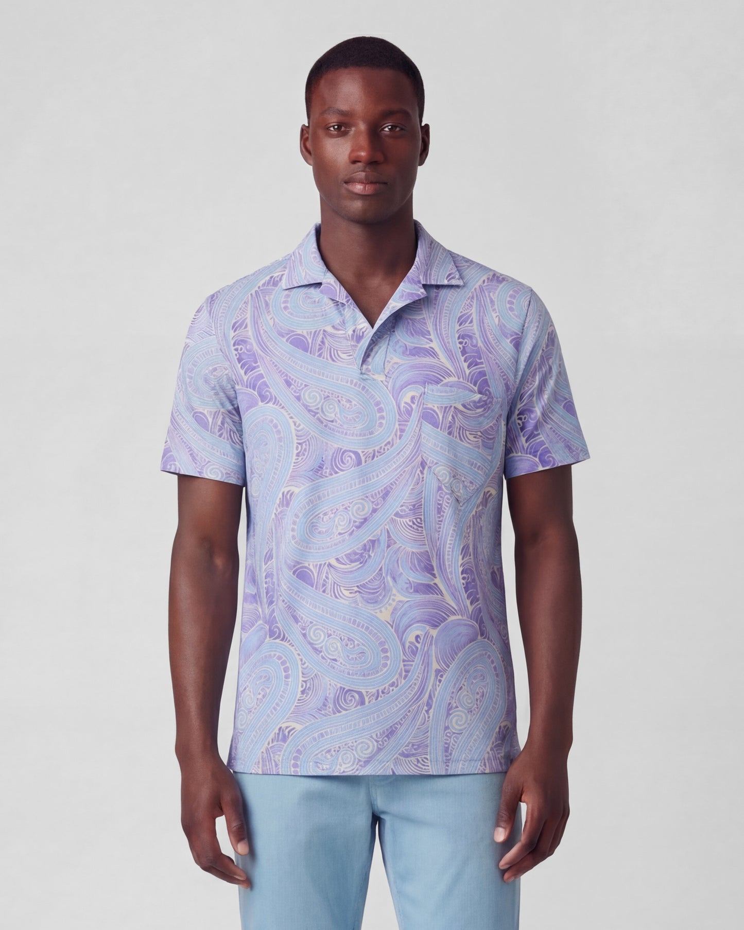 BOBBY MARAKESH PAISLEY HELIO MENS WOOL JOHNNY COLLAR POLO