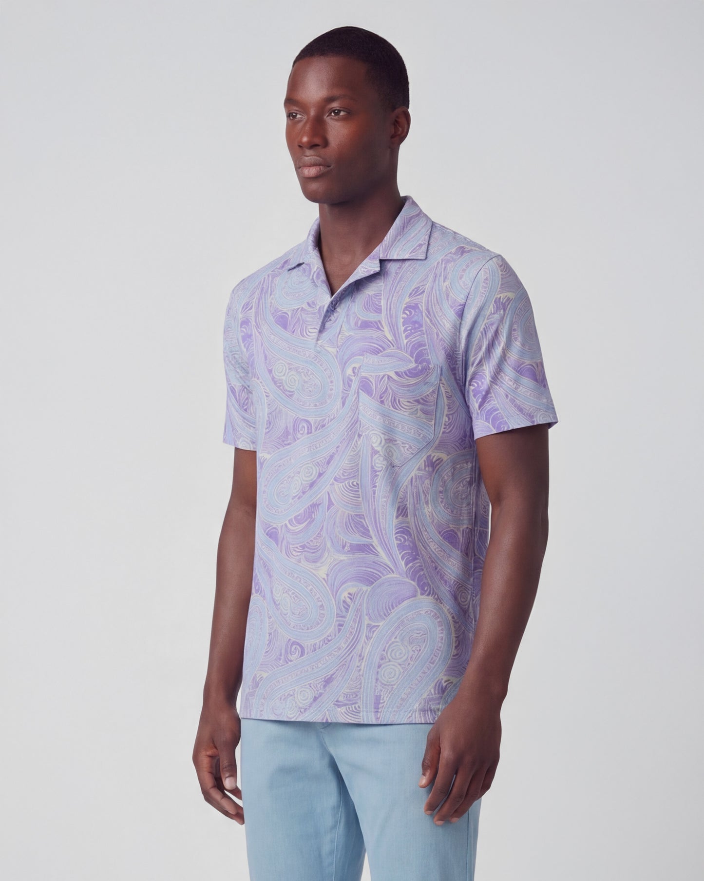 BOBBY MARAKESH PAISLEY HELIO MENS WOOL JOHNNY COLLAR POLO