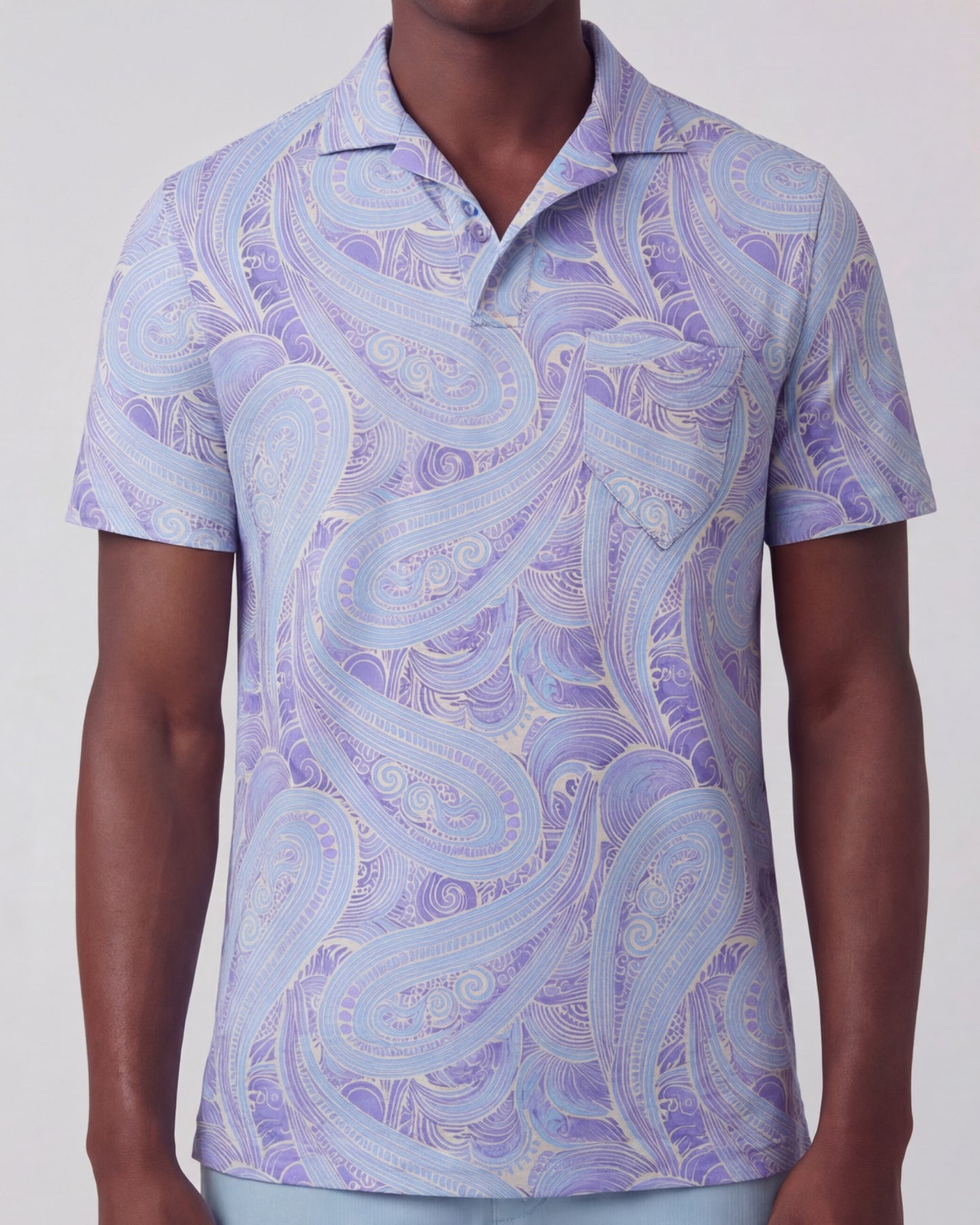 BOBBY MARAKESH PAISLEY HELIO MENS WOOL JOHNNY COLLAR POLO