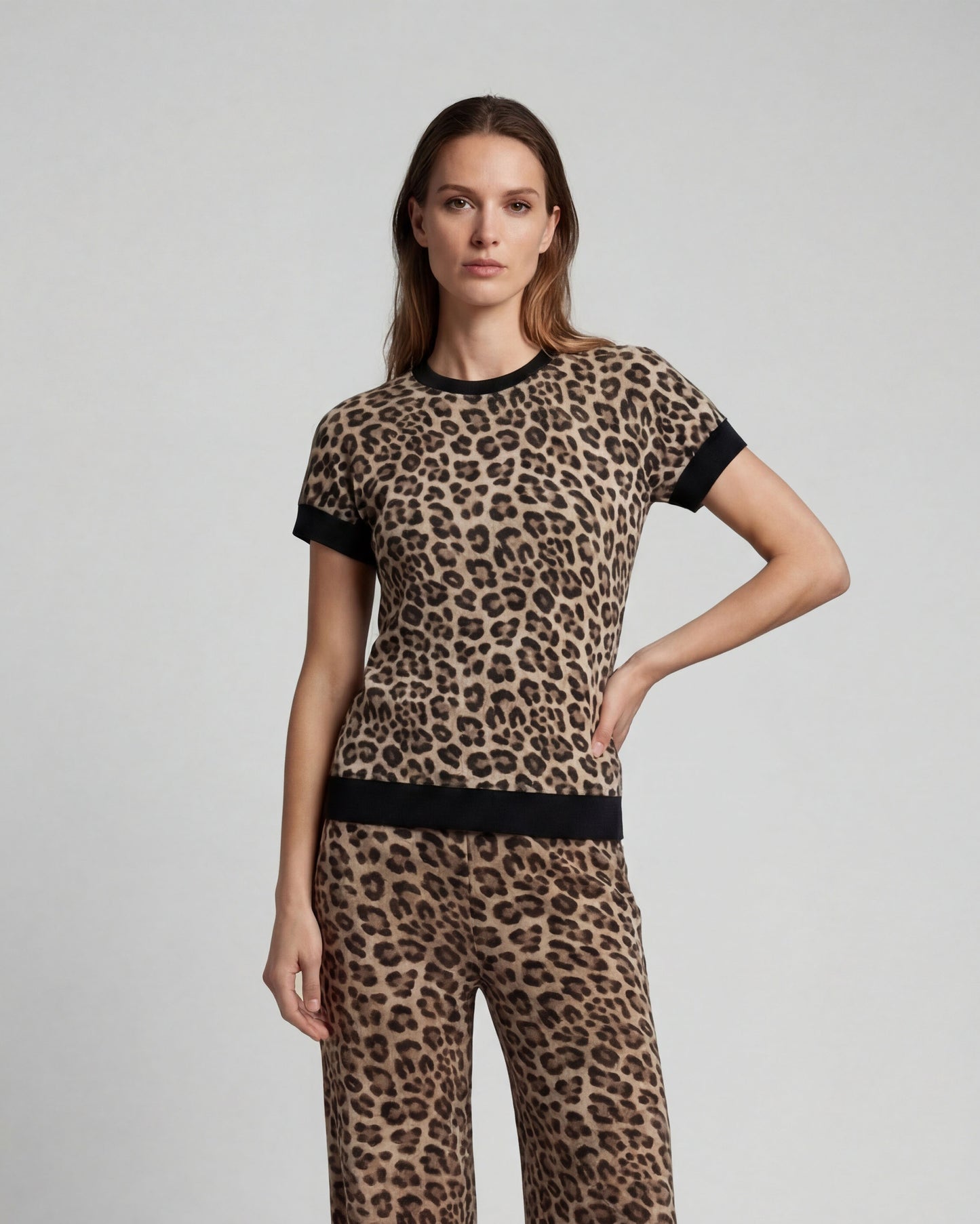 CLAUDETTE LEOPARD BROWN WOMENS KNIT SWEATER
