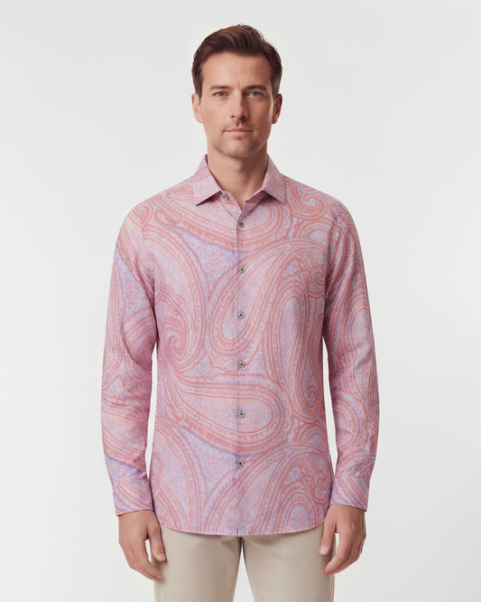 LAURENT WILD PAISLEY OXFORD LINEN SHIRT -  PINK