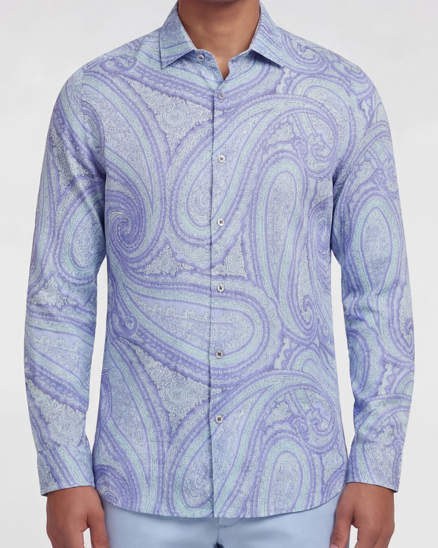 LAURENT WILD PAISLEY OXFORD LINEN SHIRT - BLUE