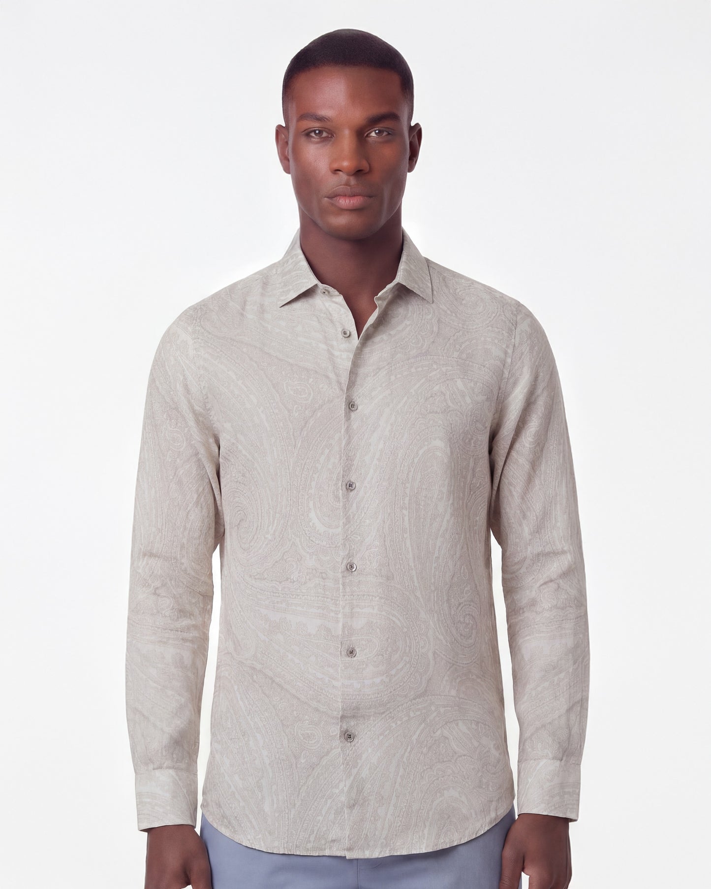 LAURENT WILD PAISLEY OXFORD LINEN SHIRT -  IVORY