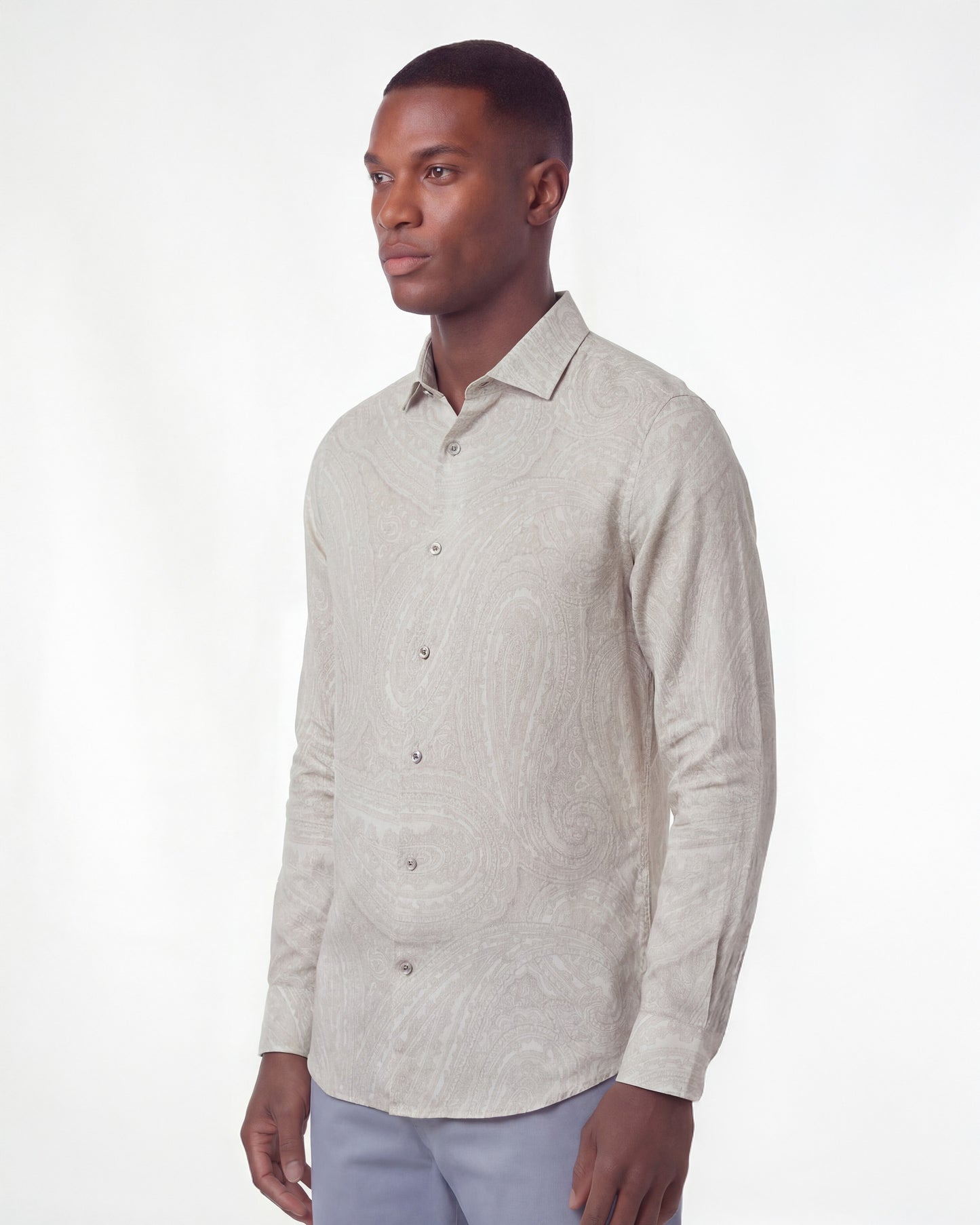 LAURENT WILD PAISLEY OXFORD LINEN SHIRT -  IVORY