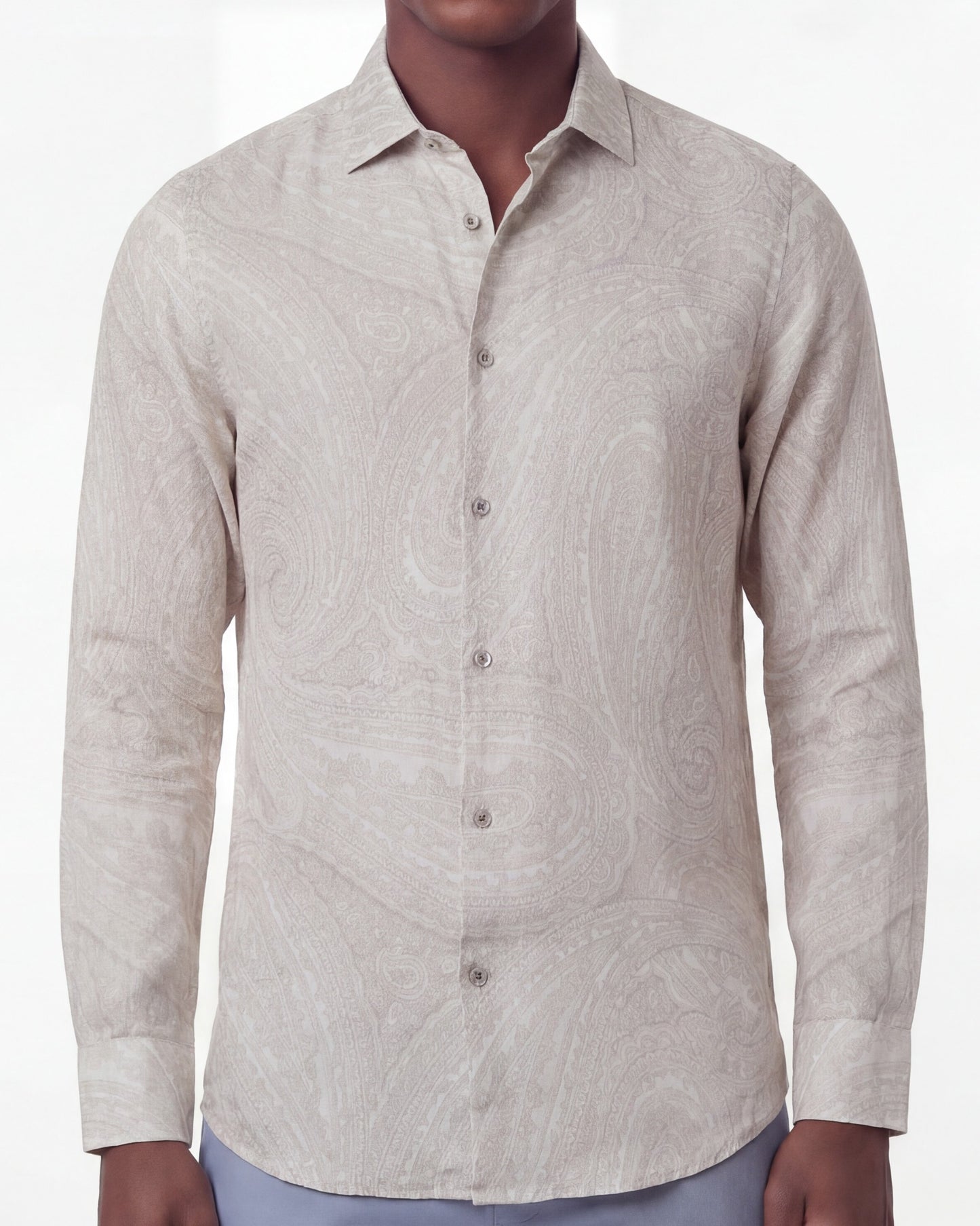 LAURENT WILD PAISLEY OXFORD LINEN SHIRT -  IVORY