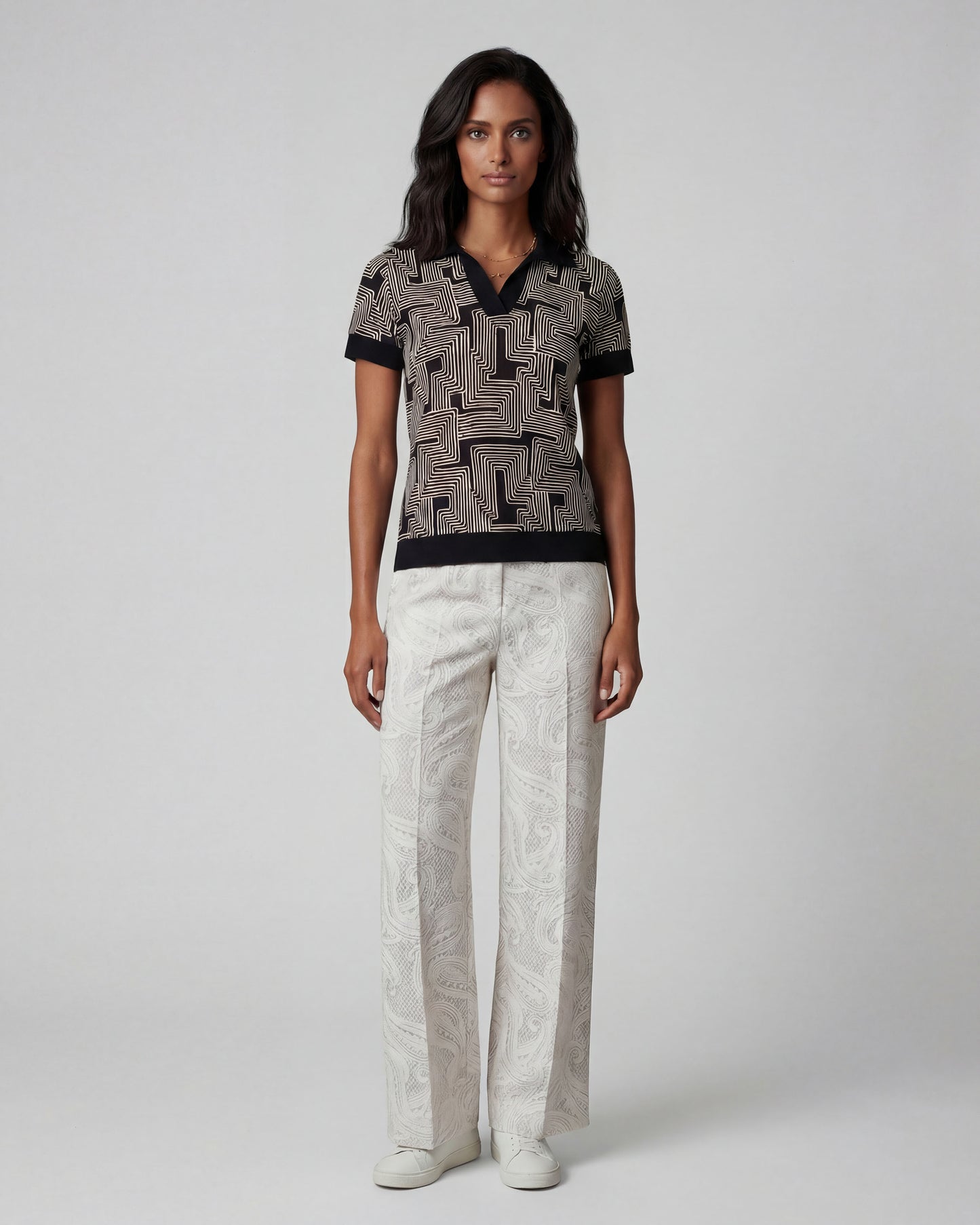 PHEOBE CROCHET PAISLEY IVORY WOMENS WOOL WIDE-LEG PANT