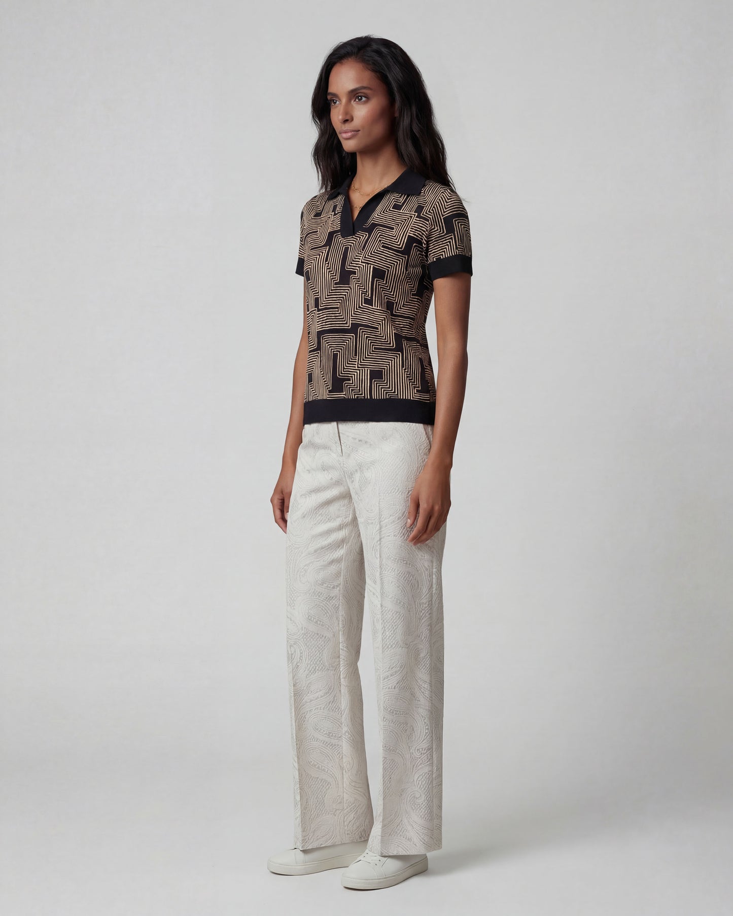 PHEOBE CROCHET PAISLEY IVORY WOMENS WOOL WIDE-LEG PANT