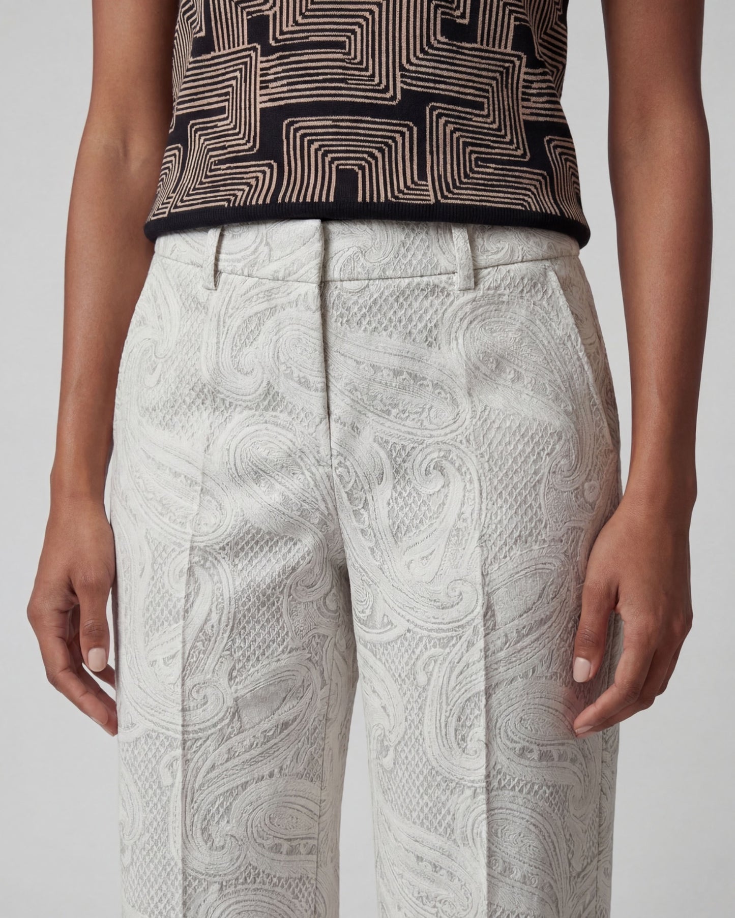 PHEOBE CROCHET PAISLEY IVORY WOMENS WOOL WIDE-LEG PANT