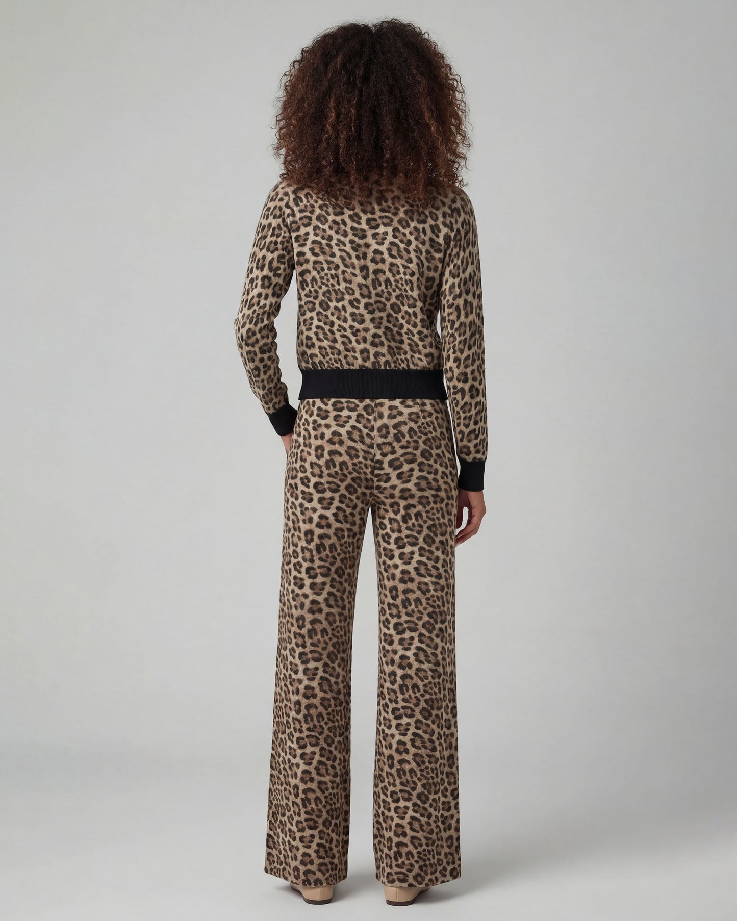 PHEOBE LEOPARD BROWN WOMENS WOOL WIDE-LEG PANT