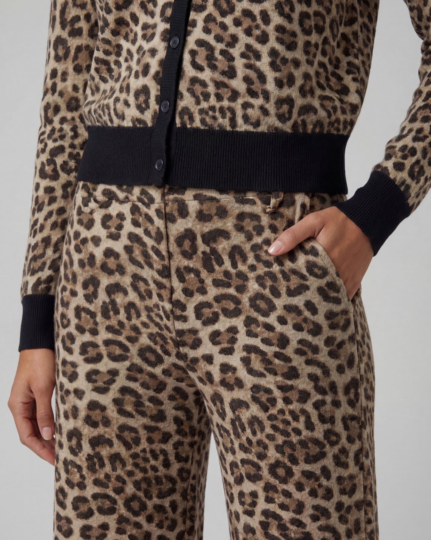 PHEOBE LEOPARD BROWN WOMENS WOOL WIDE-LEG PANT