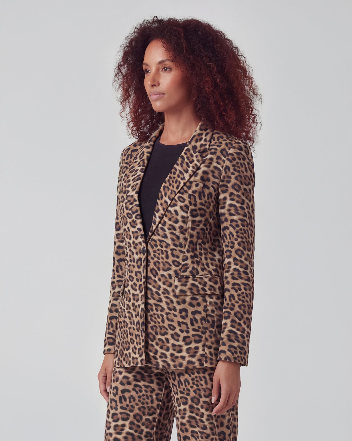 JULIA LEOPARD BROWN WOMENS TAILORED BLAZER