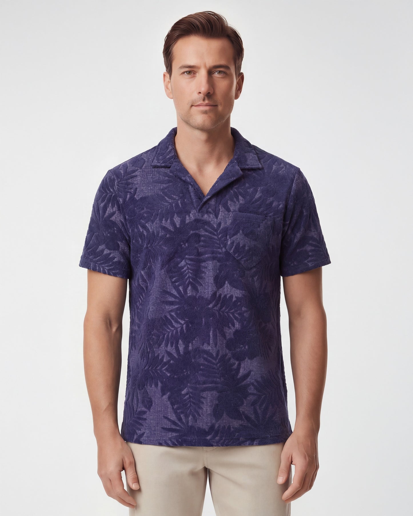 JOHNNY FARM FLORAL TOWEL POLO - NAVY