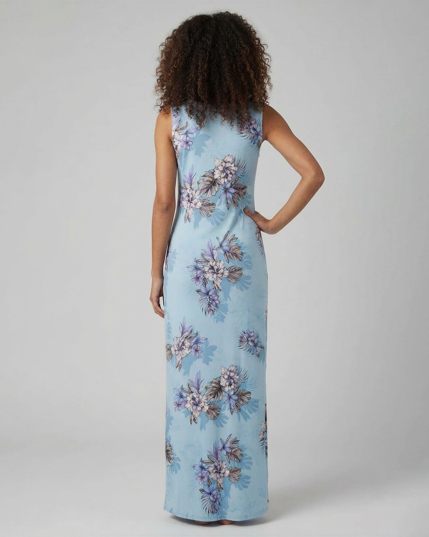 TRUDY EXOTIC FLORAL TEAL WOMENS SLEEVELESS MIDI DRESS