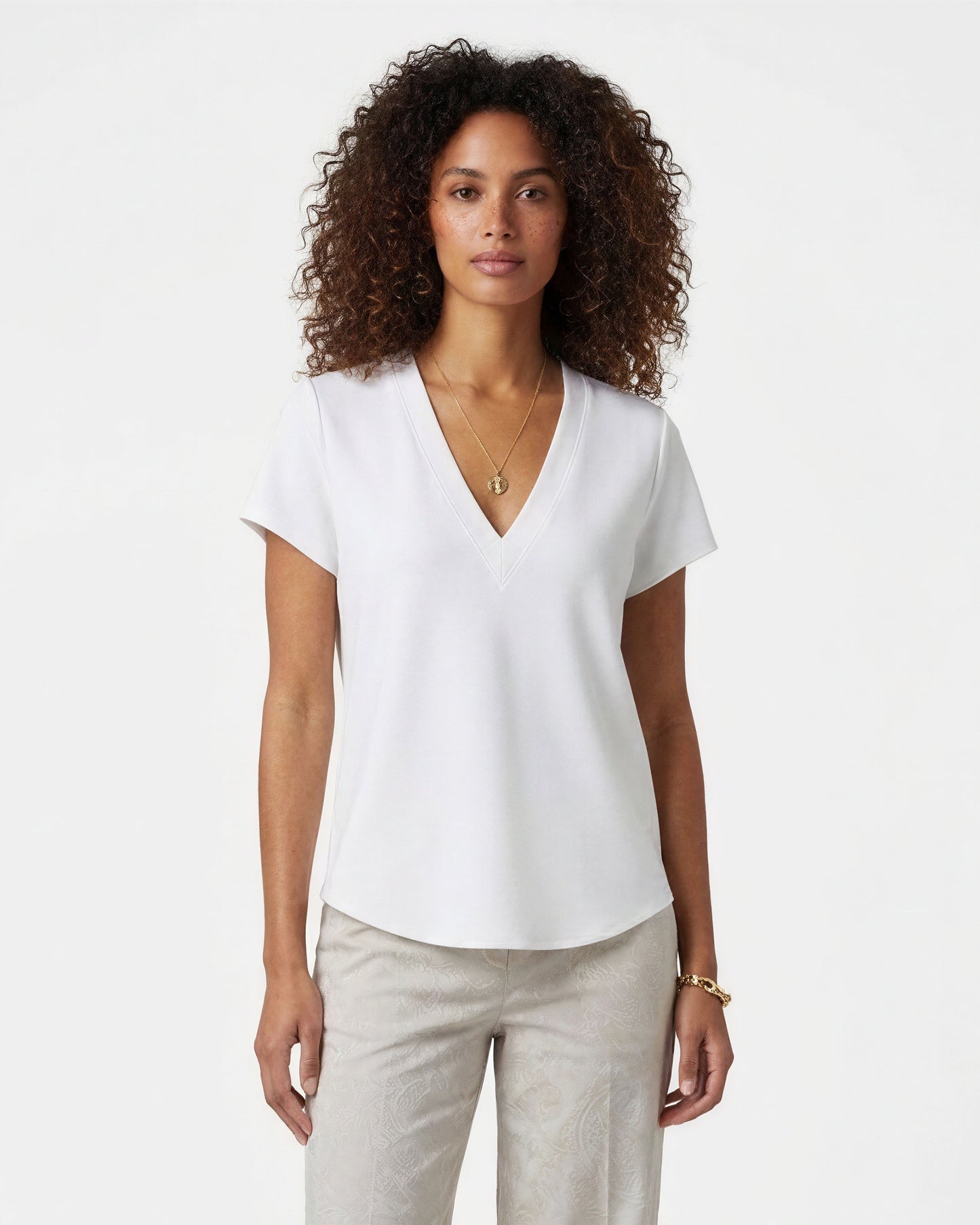 VICTORIA WHITE WOMENS V-NECK TOP