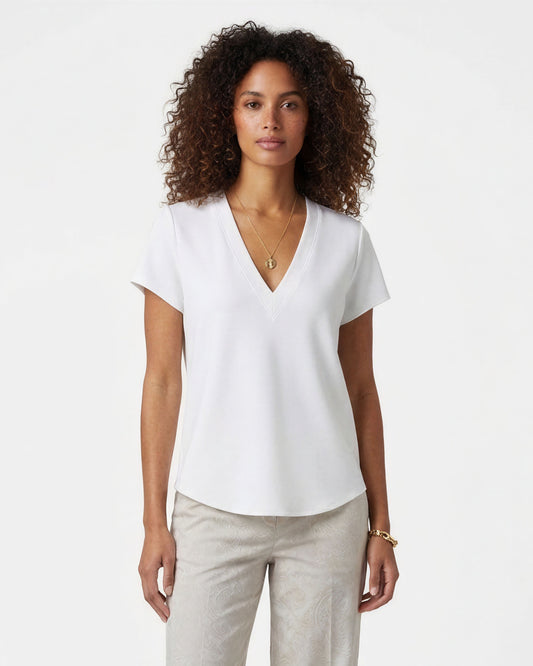 VICTORIA WHITE WOMENS V-NECK TOP