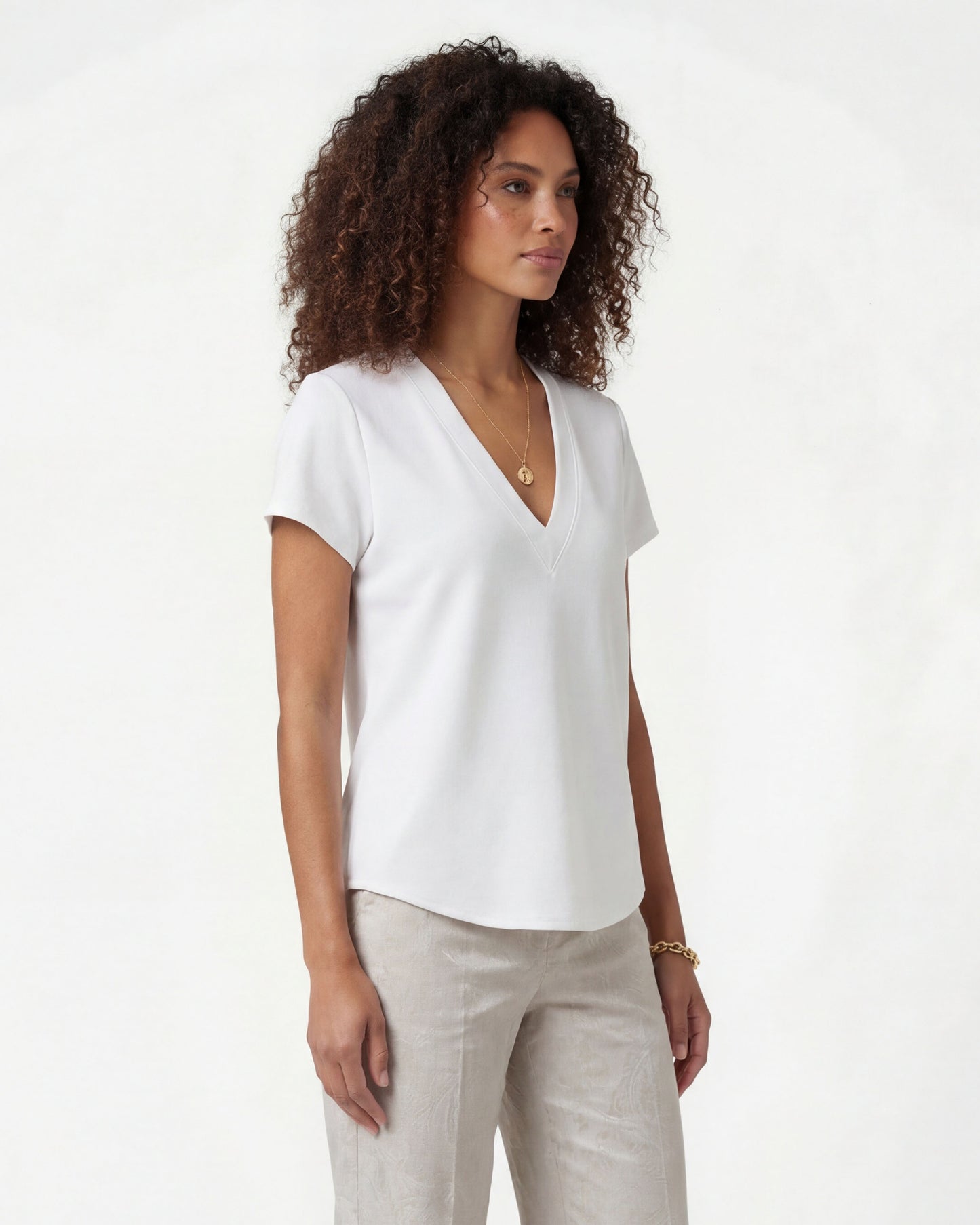 VICTORIA WHITE WOMENS V-NECK TOP