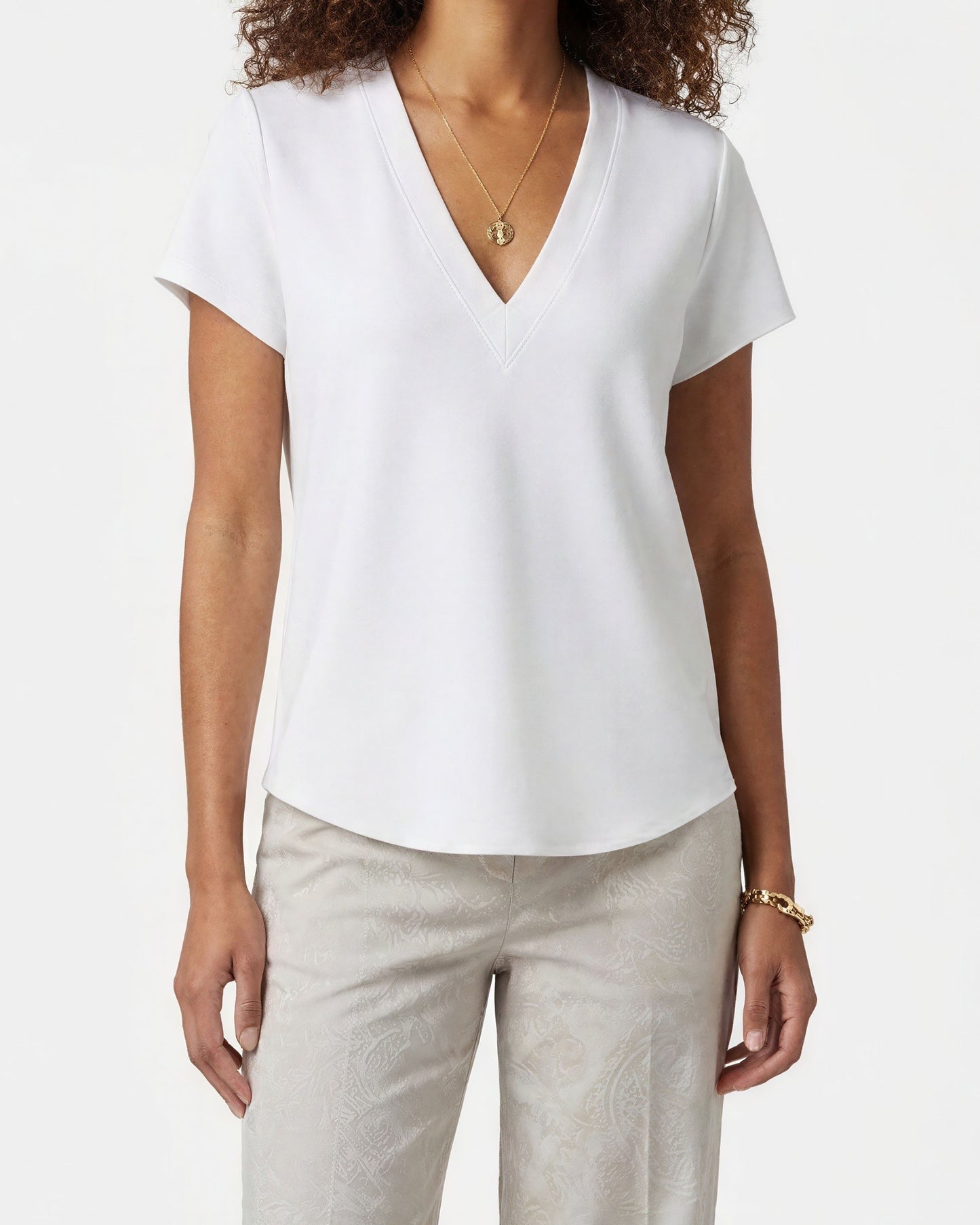VICTORIA WHITE WOMENS V-NECK TOP