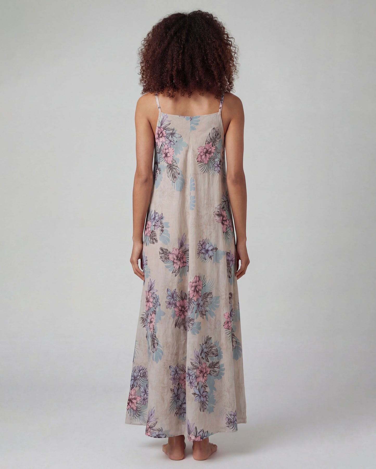 DORA EXOTIC FLORAL NATURAL WOMENS LINEN OVERSIZED DRESS
