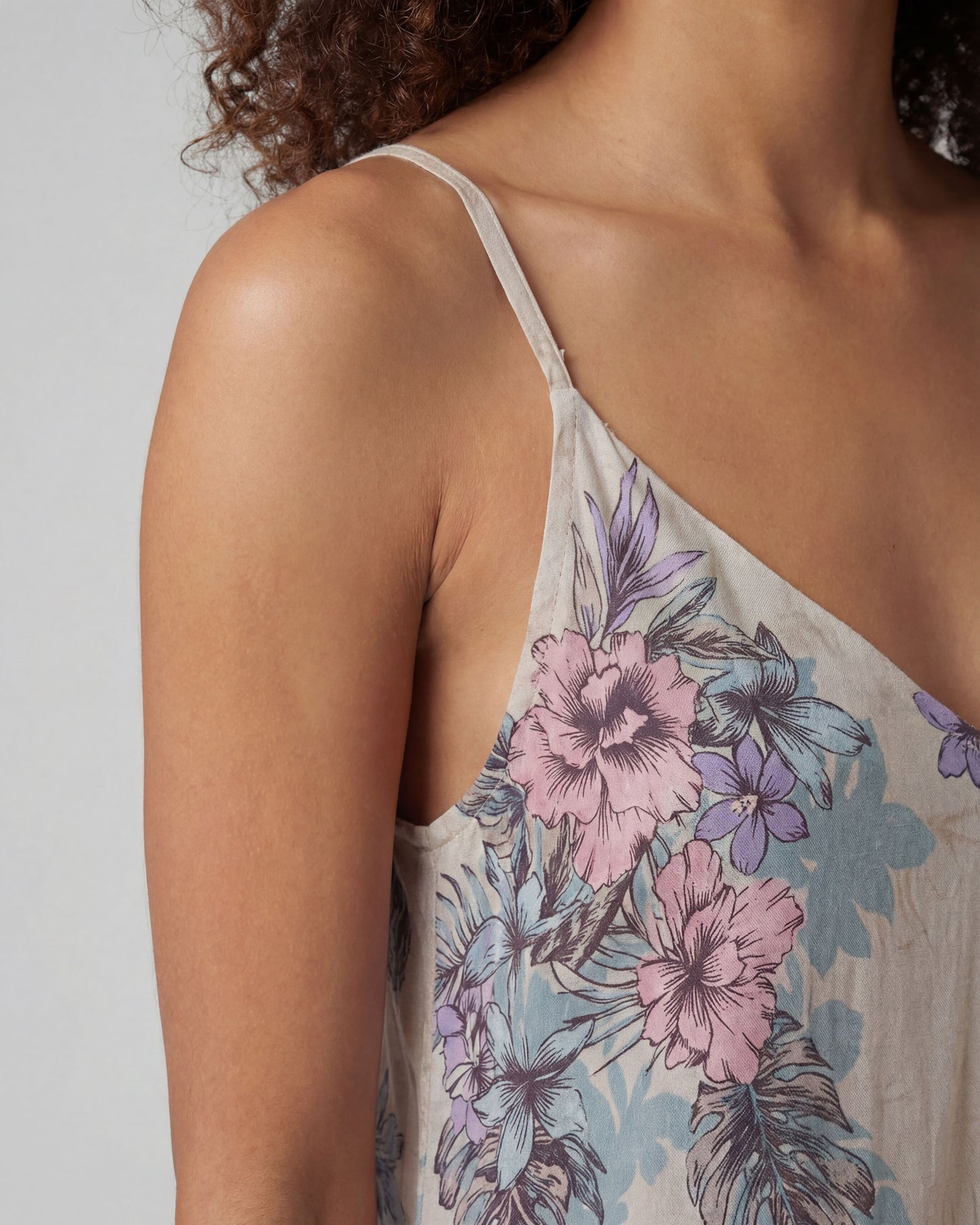 DORA EXOTIC FLORAL NATURAL WOMENS LINEN OVERSIZED DRESS