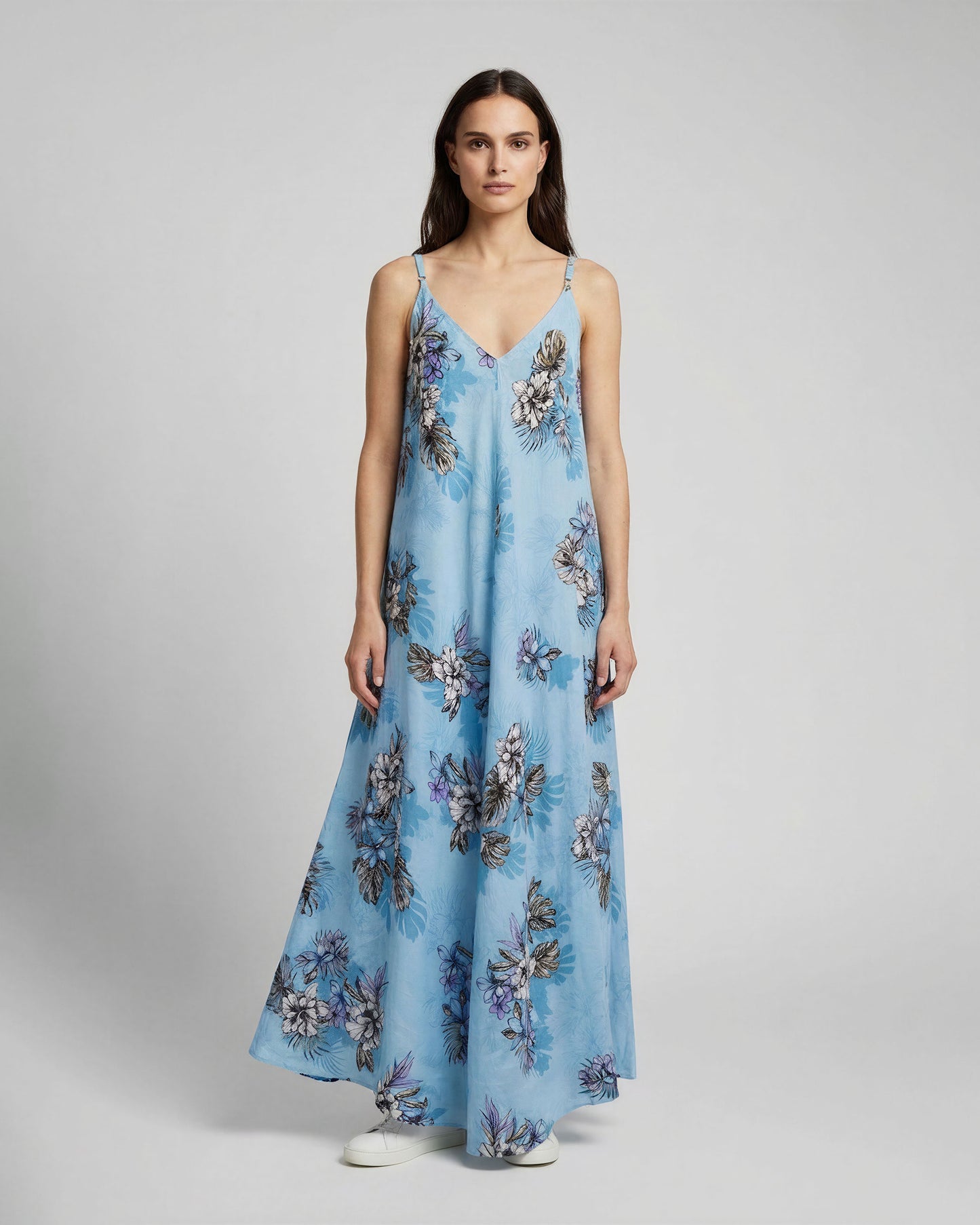DORA EXOTIC FLORAL TEAL WOMENS LINEN OVERSIZED DRESS