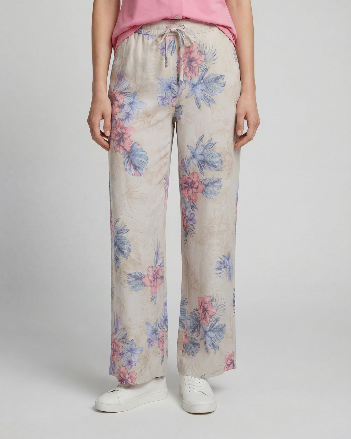 LILLIAN EXOTIC FLORAL NATURAL WOMENS WIDE-LEG PANT