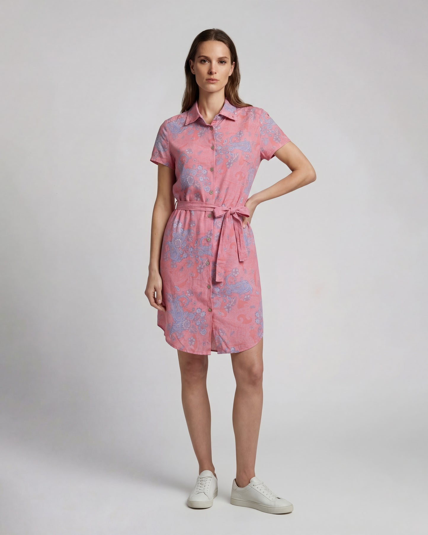 CRYSTAL PAISLEY EXPLOSION CORAL WOMENS SHIRT DRESS
