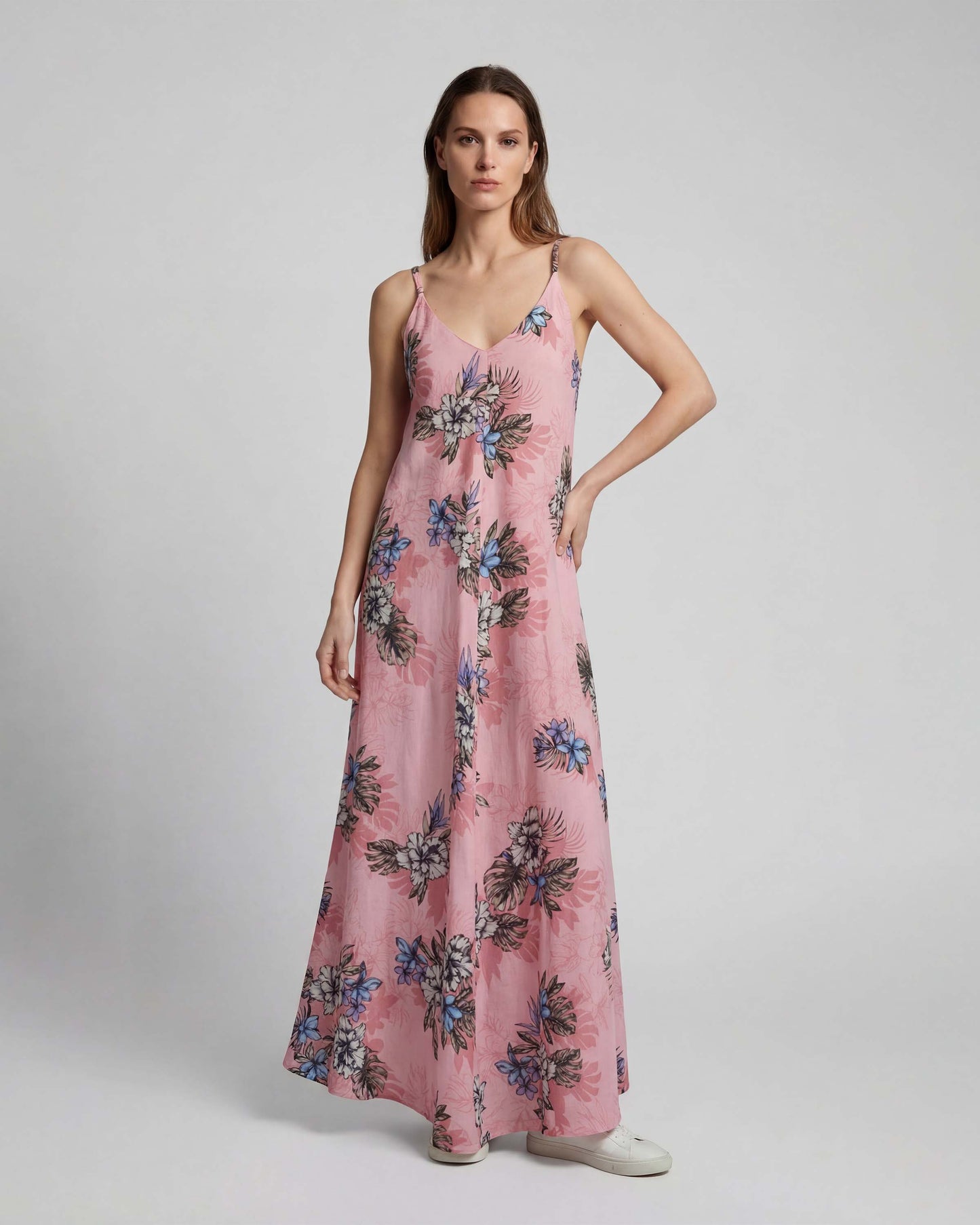 DORA EXOTIC FLORAL CORAL WOMENS LINEN OVERSIZED DRESS