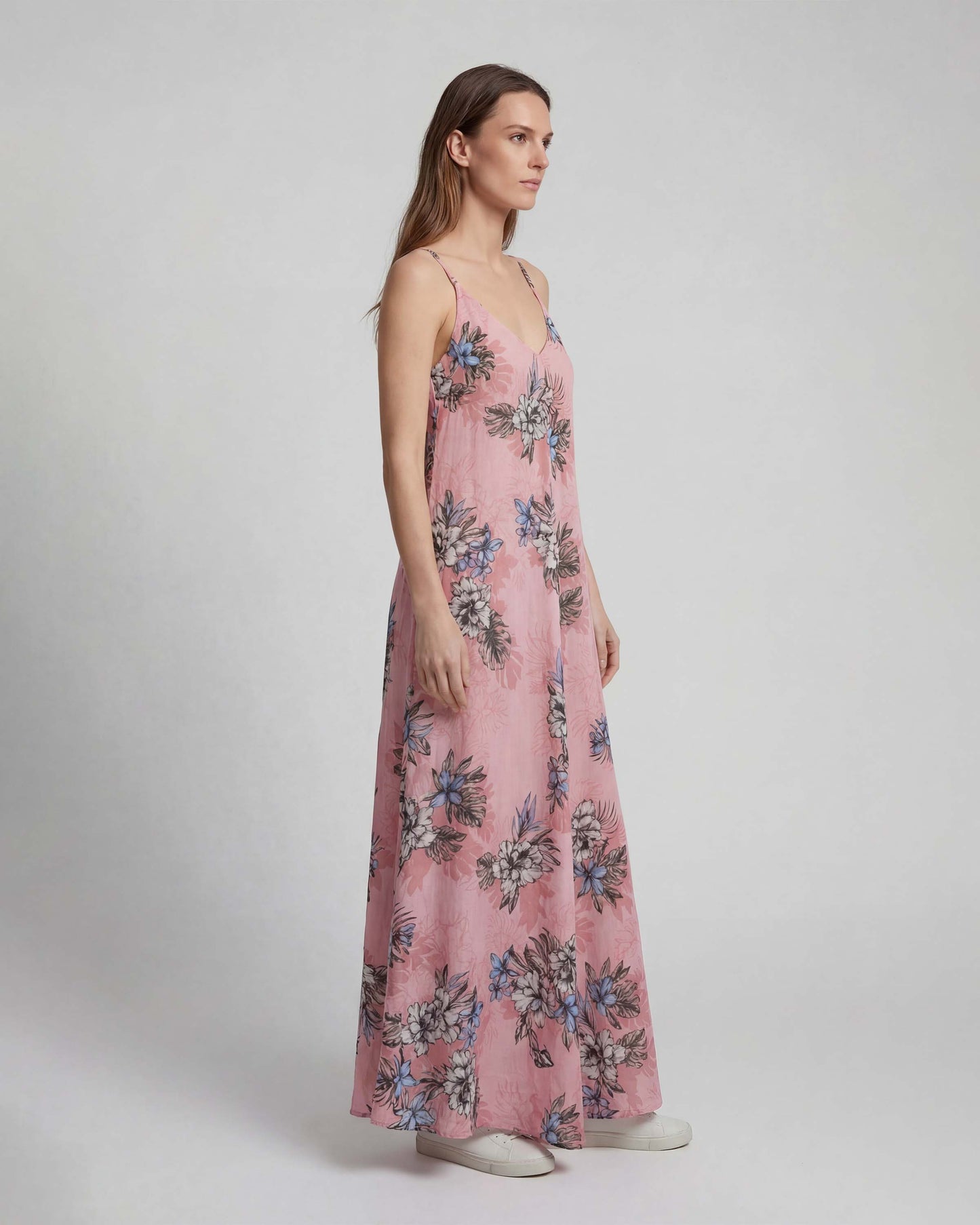DORA EXOTIC FLORAL CORAL WOMENS LINEN OVERSIZED DRESS