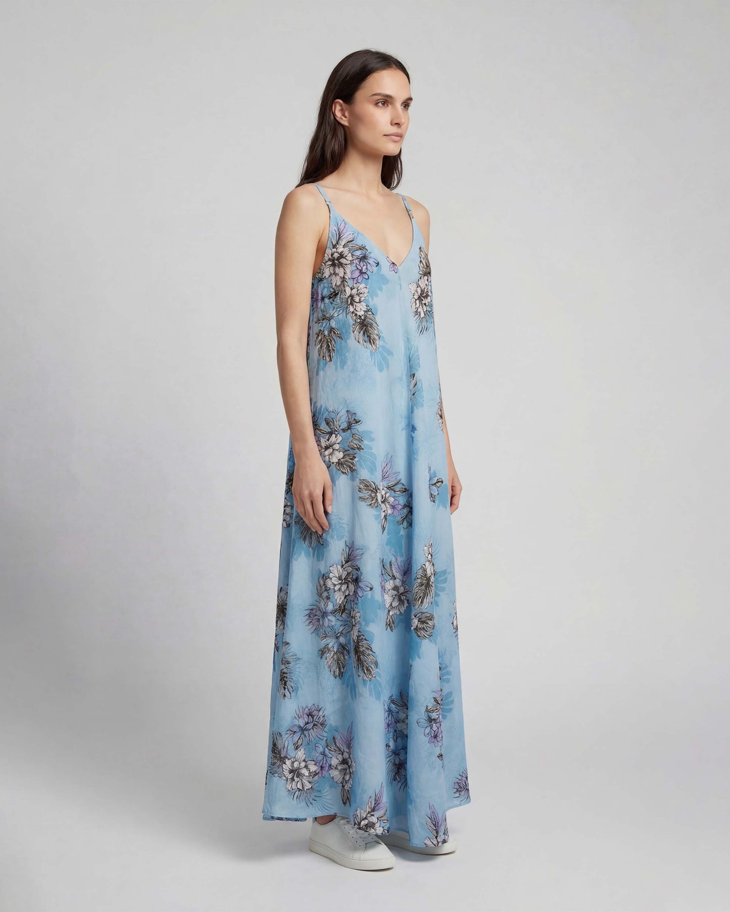 DORA EXOTIC FLORAL TEAL WOMENS LINEN OVERSIZED DRESS