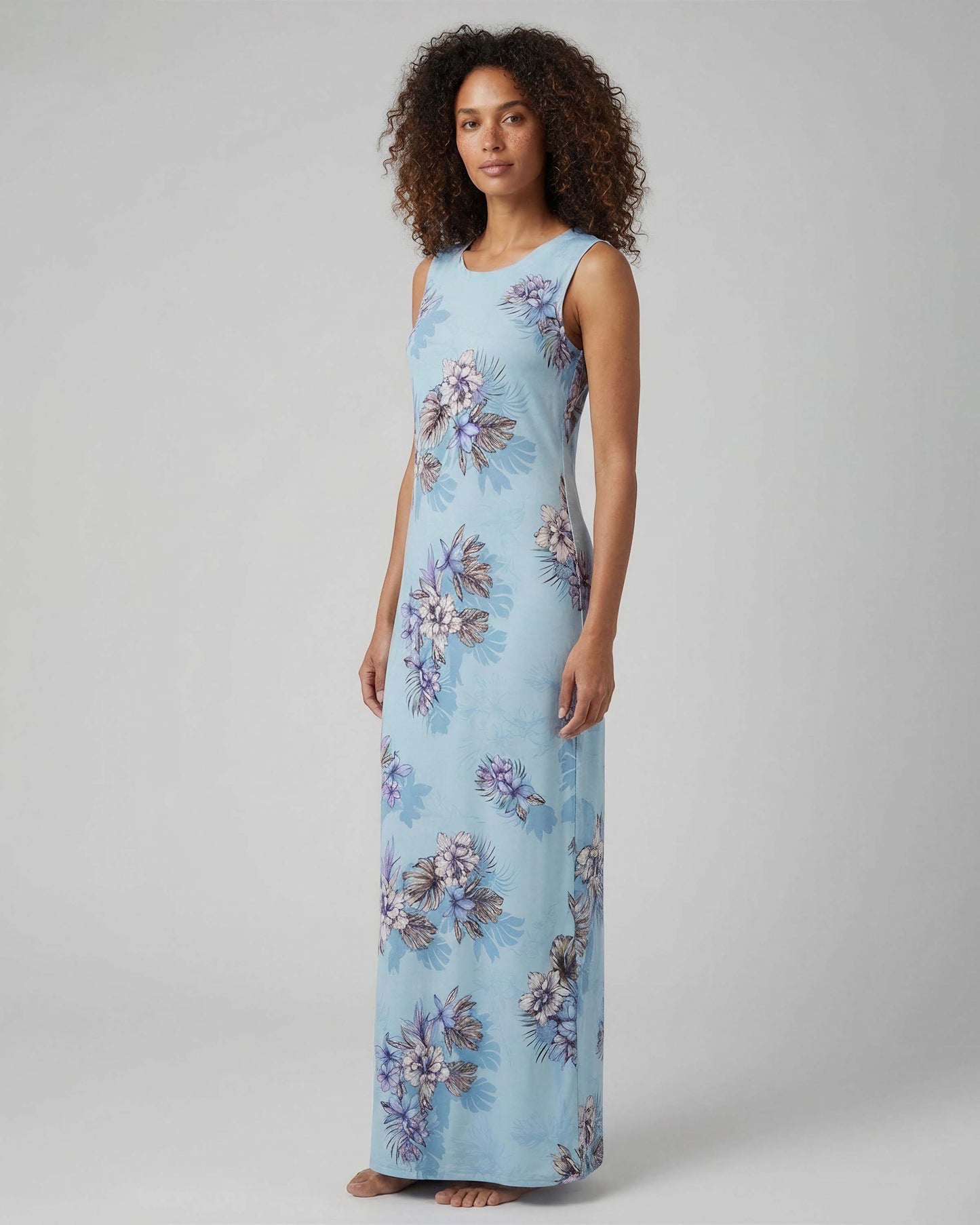 TRUDY EXOTIC FLORAL TEAL WOMENS SLEEVELESS MIDI DRESS