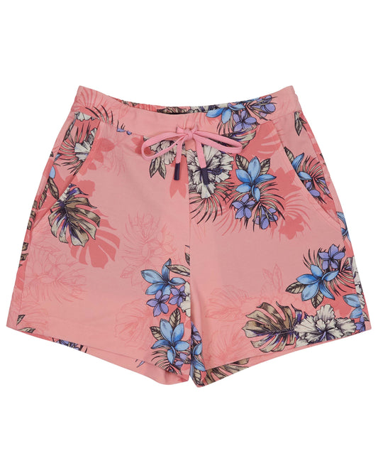 PENELOPE EXOTIC FLORAL CORAL WOMENS DRAWSTRING SHORT