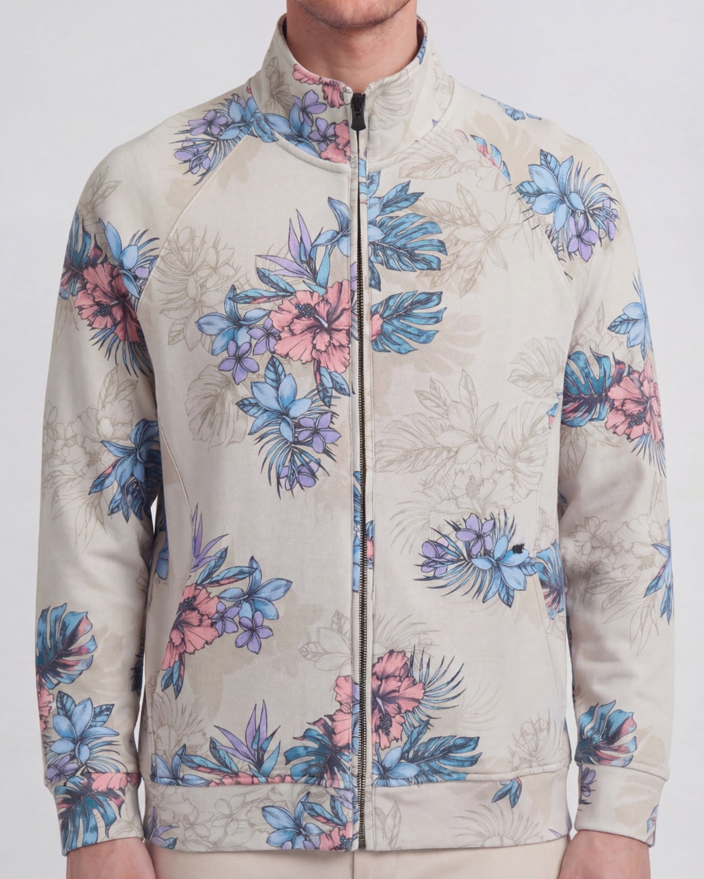 NEVILLE EXOTIC FLORAL NEUTRAL MENS PRINTED ZIP JACKET