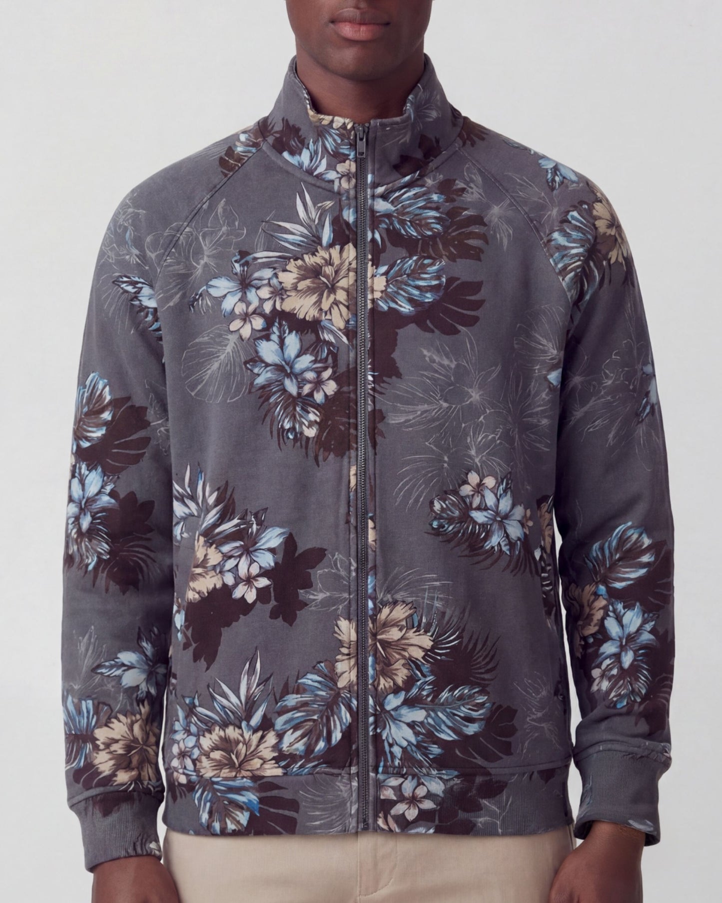 NEVILLE EXOTIC FLORAL BLACK MENS PRINTED ZIP JACKET