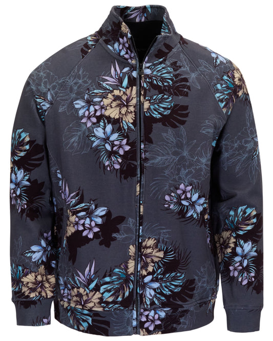 NEVILLE EXOTIC FLORAL BLACK MENS PRINTED ZIP JACKET