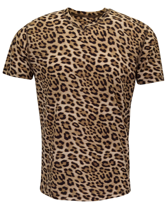 VICTOR LEOPARD BROWN MENS WOOL VNECK TEE