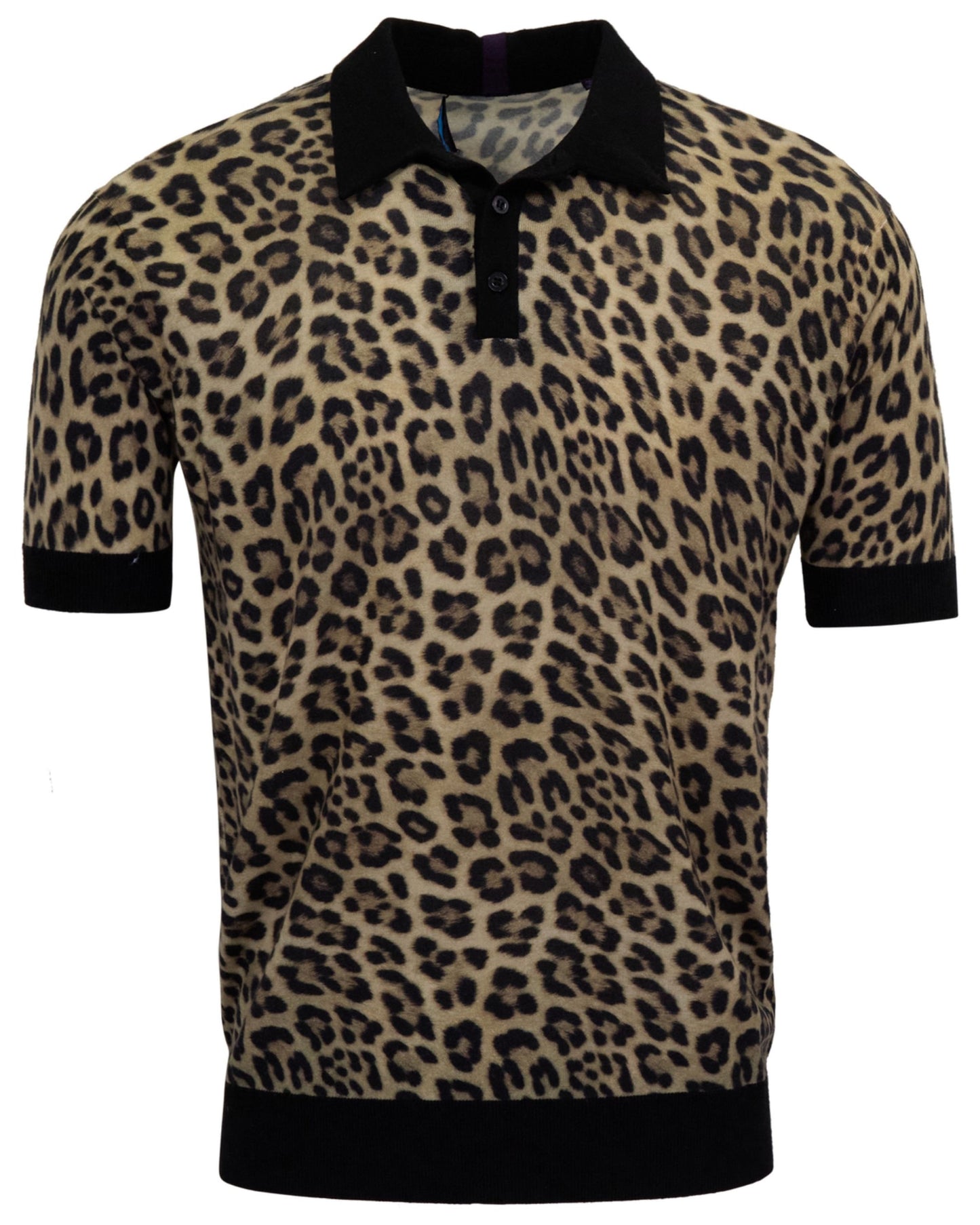 PILGRIM LEOPARD BROWN MENS MERINO SILK CASHMERE POLO