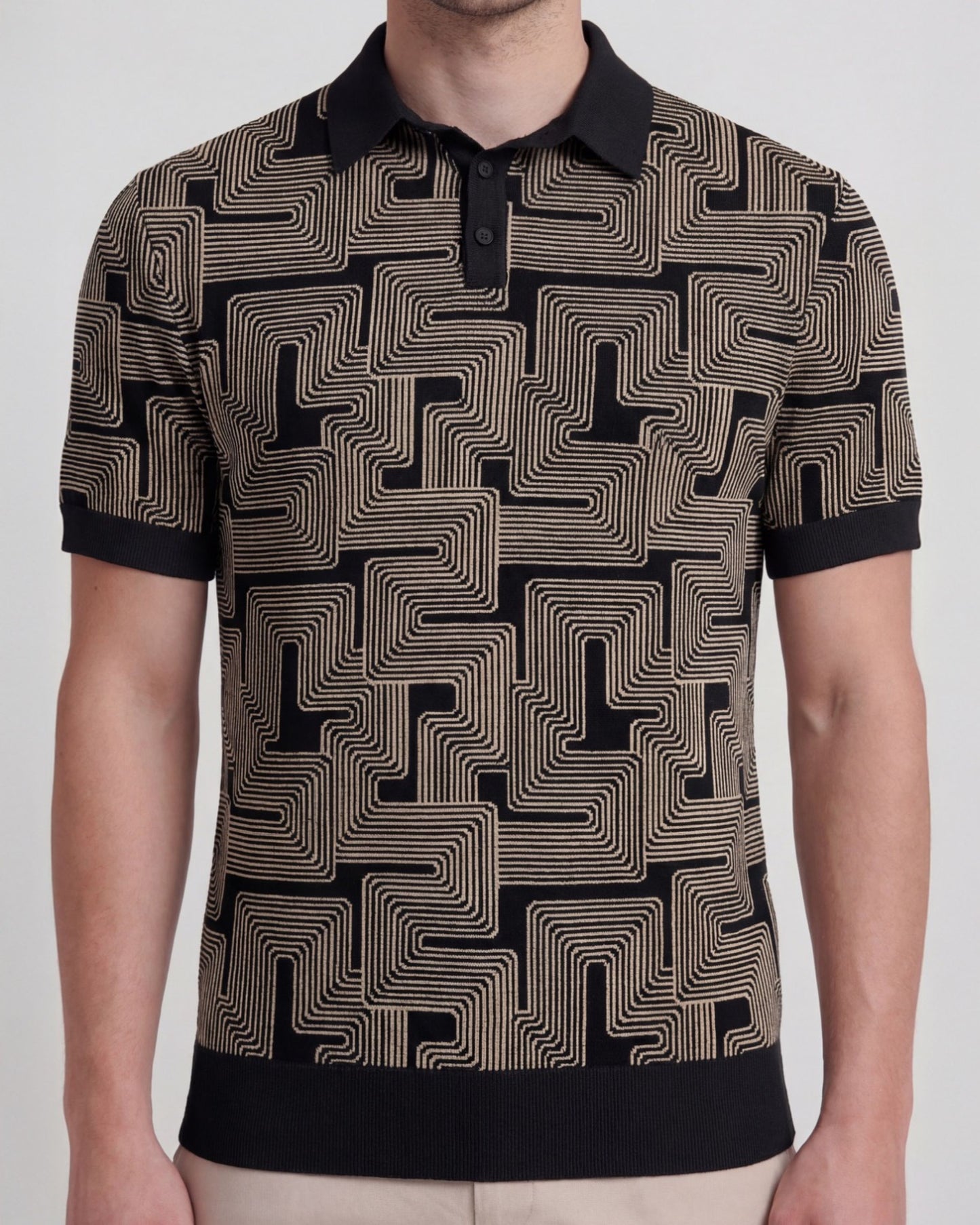 PILGRIM INTER TWINE BLACK MENS MERINO SILK CASHMERE POLO